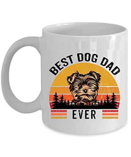 Best Dog Dad Ever Puppy Yorkie Coffee Mug 15oz Ceramic Gift For Dogs Lover, Vint