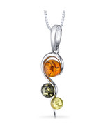 Sterling Silver Three Stone Amber Pendant w/Chain - €72,92 EUR