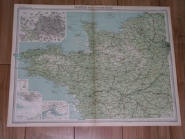 1922 Vintage Map Of Northwestern France Bretagne Brittany Normandy Normandie - £18.83 GBP