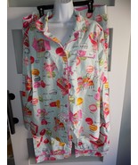 Nick &amp; Nora Pajama JE T&#39;AIME MACARONS MACAROONS Aqua Cotton Flannel Size... - $118.75