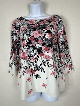 Charter Club Womens Size M Pink/Ivory Floral Stretch Boat Neck Top 3/4 Sleeve - £5.70 GBP
