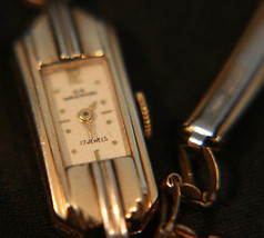 Ladies&#39;, rare, vintage art deco Swiss 17 jewel 10K Wakmann gold dress wristwatch - £155.70 GBP