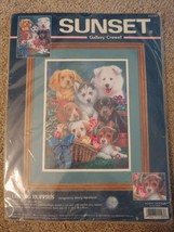 Vintage CREWEL Sunset Dimensions Loving Puppies Kit Jenny Newland 12"x16" 11123 - $25.21