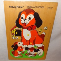 Dog Puppies Puzzle Wooden Tray Jigsaw Fisher Price Age 2 to 5 Peek Pick Up Peg - $10.89