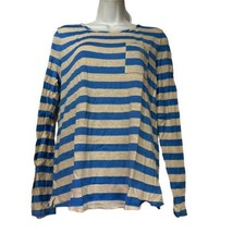 ann taylor loft blue stripe linen long sleeve Front Pocket shirt Size L - $14.84