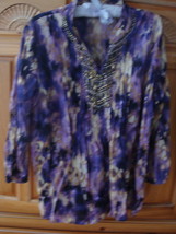 Women&#39;s Purple Print Beaded Blouse Size 8 by JM Collection - £19.90 GBP