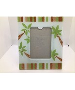 Cool Green Palm Tree Glass Tan Brown Mint Freestanding Slip In Photo Fra... - $9.49 CAD