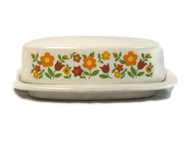 McCoy Covered Butter Dish Mid Century White Floral Daisy Chain Heavy Pot... - £64.22 GBP