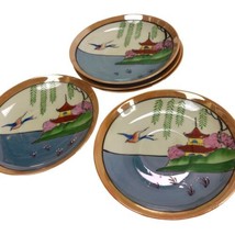 Vintage Saucer Lot of 5 Japan Luster Ware Pagoda Bird Gaudy Willow Variant - £27.65 GBP