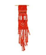 1970&#39;s Red Orange Macrame Wall Hanging Wooden Nylon Handmade Vintage - $47.44 CAD