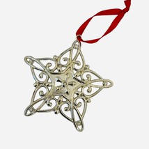Lenox Silver Tone Scroll Star Holiday Christmas Ornament Crystal Red Ribbon - $14.84