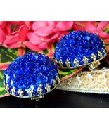 Vintage Sequins Cluster Earrings Cobalt Blue Button Dome Clips Gold  - £15.69 GBP