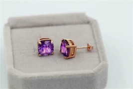 2Ct Cushion Cut Simulated Amethyst Solitaire Stud Earrings 14K Rose Gold Plated - £29.88 GBP