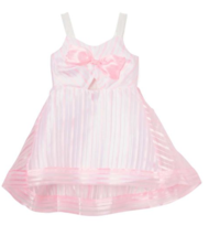 Pink Stripe Bow-Accent Organza A-Line Dress - £15.54 GBP