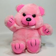 Plush Pink Teddy Bear Vintage 1982 A&amp;B Novelty Stuffed Animal Ribbon Bow 7&quot; - £19.74 GBP