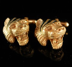 Exotic cufflinks Lion open mouth Tiger Cuff links Vintage LEO Figural Gothic gif - £191.86 GBP
