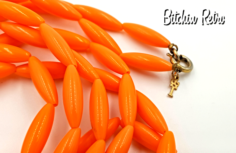Primary image for Crown Trifari Vintage Lucite Necklace with Nearly 5 Ft of Orange Beads