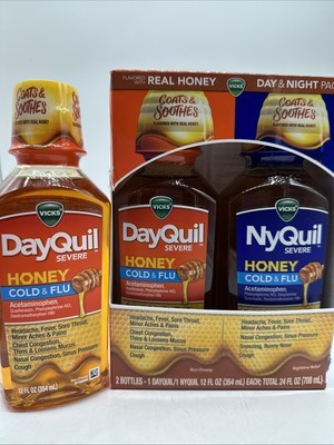 (3) Vicks DayQuil Severe &amp; NyQuil Honey Cough Cold &amp; Flu Medicine 12oz - $29.99