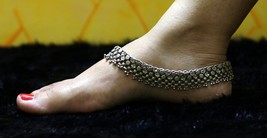 Vintage Antique Rajasthan Belly Dance Old Solid Silver Ankle Chain Tribal Anklet - £282.34 GBP