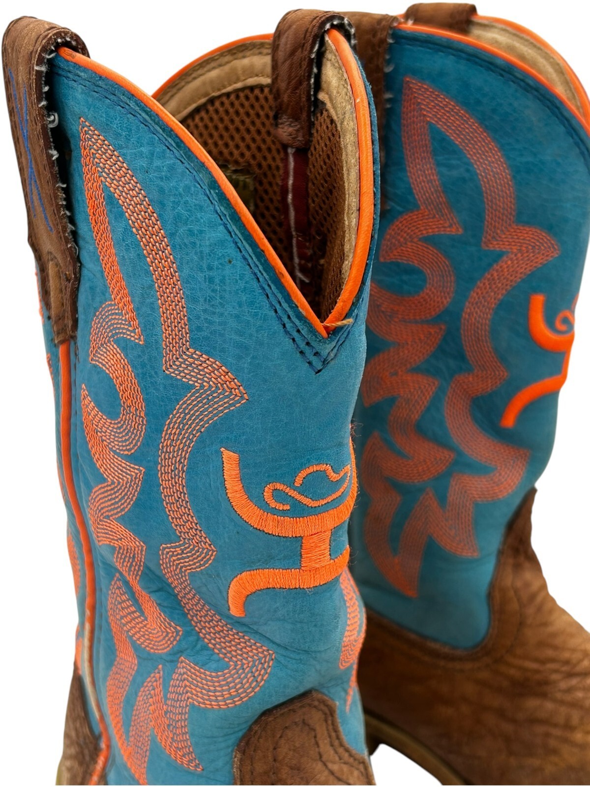 Twisted X Hooey Kids Brown/Blue Leather Boot w/Orange Stitching YHY0001 size 3M Item image 3