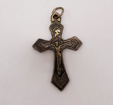 Religious Jesus Crucifix Cross Brass Tone Pendant - £11.66 GBP