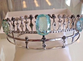 Designer Chistick Custom Victorian style 60 ct  Aquamarine diamond Silver Tiara - £23,740.86 GBP