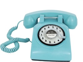 Telpal Retro Single Line Corded Desk Telephone Classic Vintage Rotary Dial, Blue - £41.08 GBP