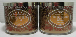Bath &amp; Body Works 3-wick Scented Candle Lot Set of 2 HOT BUTTERED RUM caramel - £45.45 GBP