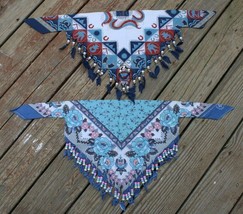 Set of 2 Vtg Bandana Bead Tie Head Scarf Southwestern Style - £20.80 GBP