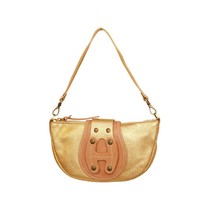 Hogan Gold Leather Beige Det. Shoulder Strap Handbag Zipper top Bag - $148.50
