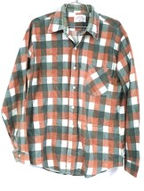 RETRO Vintage 70S MEN SEARS Flannel Shadow Plaid Shirt L Green Copper Rockabilly - $63.50