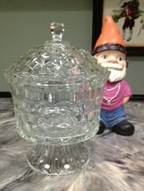 CLEAR GLASS FOOTED CANDY DISH WITH LID, BASKET WEAVE PATTERN - $9.99