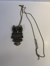 SHB Vintage Owl Brass Tone Articulated Necklace/brooch Used 30&quot; Chain - $12.95