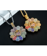 Spinning Flower Necklace Chain Diamond Murakami Streetwear Steel High Fa... - £31.54 GBP