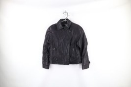 Vtg 80s Streetwear Womens 6 Distressed Asymmetrical Zip Leather Bomber Jacket - £78.91 GBP