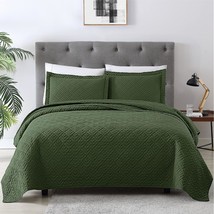 Quilt Set Full Queen Size Olive Green 3 Piece,Lightweight Soft Coverlet Modern S - £43.95 GBP