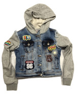 1st Kiss Girls Patch Denim Sweatshirt Grey Hoodie Jacket 96 S  - $27.00 CAD