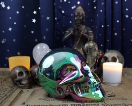 LiDiex Glassworks 9&quot; Iridized Ceramic Skull - An Aunt Vouivre Shrine Find Voodoo - £41.60 GBP