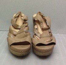 Women’s Franco Sarto Strappy Leather Nude Beige Natural Sandals High Heel Sz 7 - £12.86 GBP