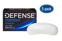DEFENSE Soap Bar 4 oz | 5 PACK | 100% Natural &amp; Herbal Grade Tea Tree Oil  - £25.16 GBP