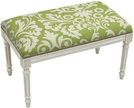 Bench Jacobean Floral Flowers Backless Chartreuse Green Antique White Wash - £312.86 GBP