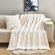 Ivory, 50&quot; X 63&quot;, Yusoki Luxury Double Sided Faux Fur Throw Blanket (Without - £28.75 GBP