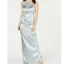 Adrianna Papell Womens 8 Icy Mint Cap Sleeve Lined Embellished Satin Gown NWT - £68.92 GBP