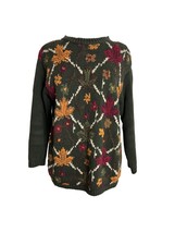 Vintage Chrysantheme Hand Knit Sweater Womens Size Small Leaves Fall Green - £22.57 GBP