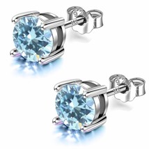 Certified Natural Aquamarine Stud Earrings in 925 Solid Sterling Silver ... - £74.24 GBP