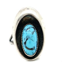 Vintage Sterling Signed Beau Shadow Box Turquoise Stone Adjustable Ring Band 6 - £50.61 GBP