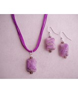 Plum Purple Ocean Jasper Earrings Necklace Set Beaded Gemstone Handmade ... - $45.00