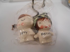 Ceramic Dolls Boy and Girl Happy Birthday 2&quot; Figurines - £7.45 GBP