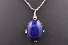 Pendentif Argent Massif Collier Naturel Lapis Lazuli PS-1463 - £37.71 GBP