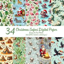 Animal Safari Christmas Digital Paper – Holiday Jungle Patterns (Digital... - $2.95 CAD